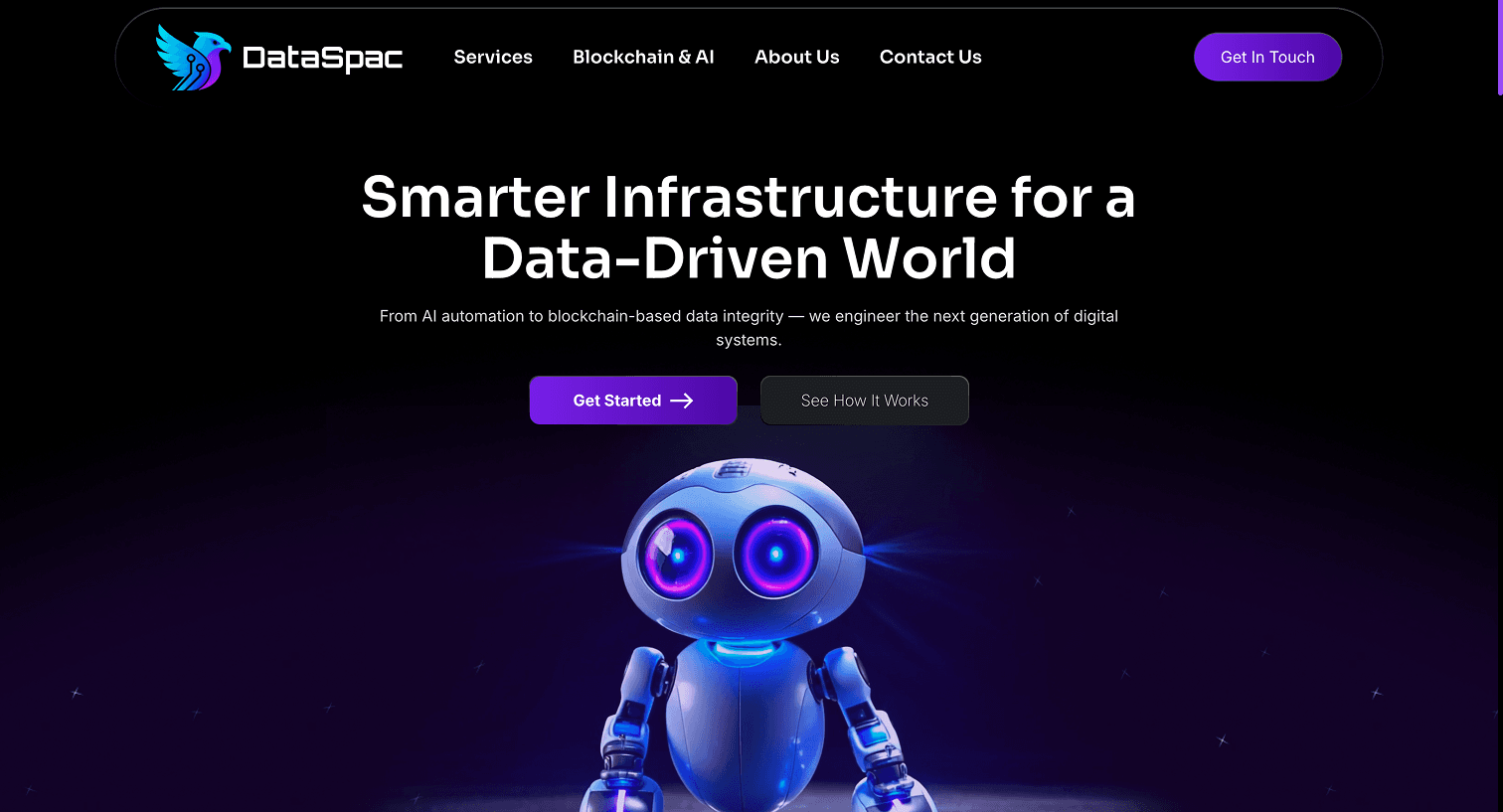 The DataSpac product website, shown across its brand and web experience work